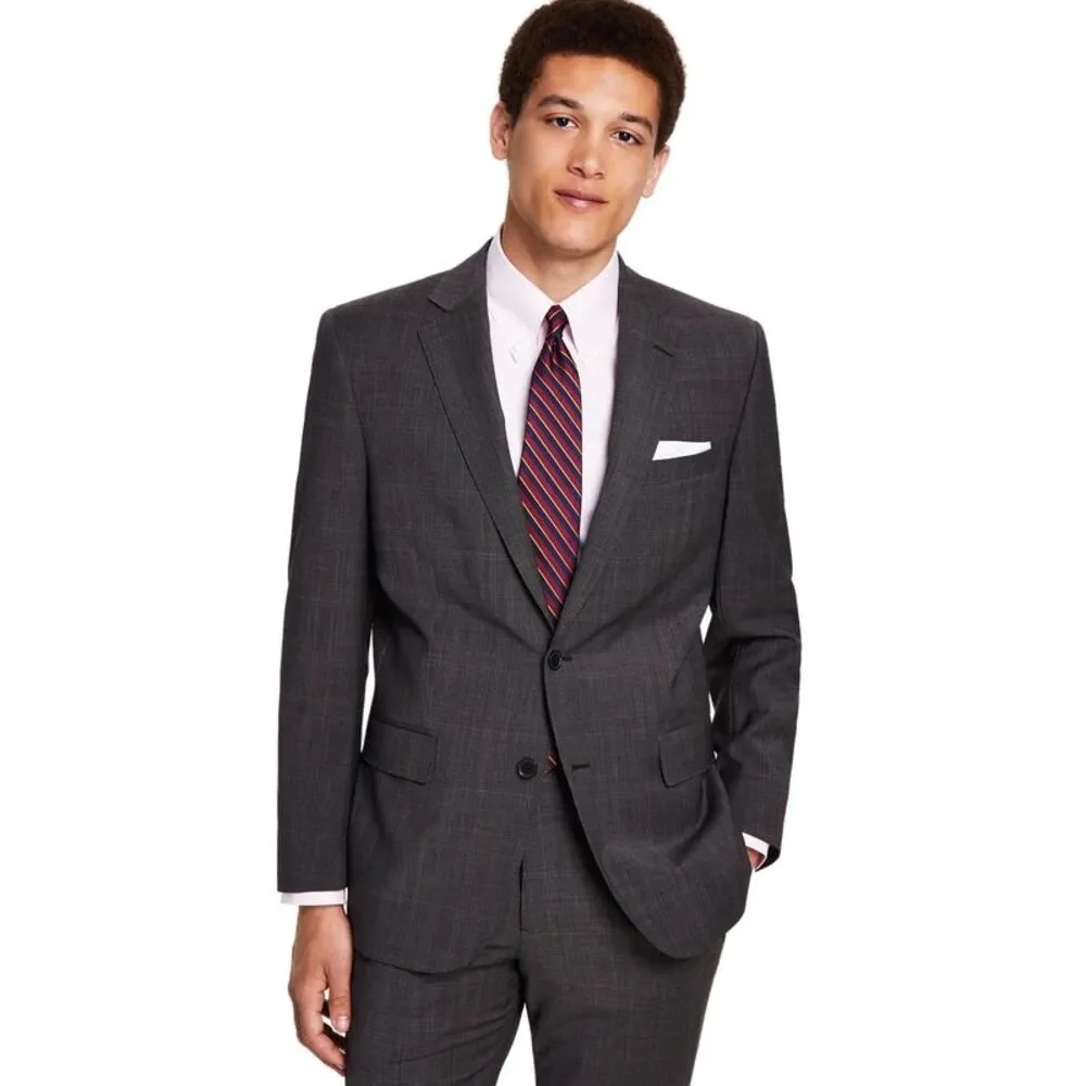 Brooks Brothers Mens Slim-Fit Plaid Wool-Blend Suit Jacket 40 Regular Brown NWT